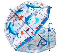 Parapluie pour enfant avec toit en dôme - Design léger et mignon - Protection contre le vent et la pluie - En forme de cloche - Transparent - Cadeaux pour enfants, Requin bleu.