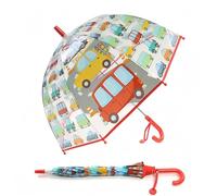 Parapluie pour enfant avec toit en dôme - Design léger et mignon - Protection contre le vent et la pluie - En forme de cloche - Transparent - Cadeaux pour enfants, Chariot rouge, S