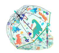 Parapluie pour enfant avec toit en dôme - Design léger et mignon - Protection contre le vent et la pluie - En forme de cloche - Transparent - Cadeaux pour enfants, Green Dinosaur Age, S