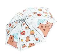 Parapluie pour enfant - Design Capybara mignon, pliable, séchage rapide, dôme en forme de dôme - Toit à bulles transparent - Construction légère et coupe-vent - Anniversaire de voyage à l'école