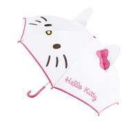 Parapluie pour enfant Hello Kitty Fille - Parapluie manuel avec oreilles et nœud 3D, couleur blanche et rose, structure en fibre de verre résistante, licence officielle, idéal pour la pluie et l'école