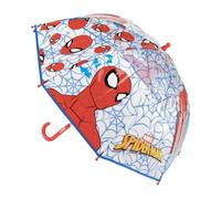 Parapluie pour enfant Spider-Man Marvel - Parapluie manuel transparent 45 cm en POE bleu avec imprimé toiles d'araignées, structure en fibre de verre résistante et manche incurvé, licence officielle