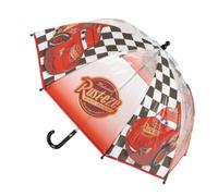 Parapluie pour enfant transparent Cars Flash McQueen Enfant - Parapluie manuel 45 cm 100% POE rouge avec cadres de course, manche incurvé, licence officielle Disney, idéal école et pluie