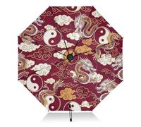Parapluie pour la pluie, léger et durable, ouverture automatique pour femme, parapluies de voyage pour la pluie, le vent et le soleil, dragons asiatiques et nuages, rouge
