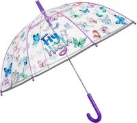 PERLETTI Parapluie Transparent Papillons Violets pour Enfants - Petit Parapluie Cloche Réfléchissant Fille Détails - Parapluie Canne Fillette 3 4 5 Ans École Maternelle - Diamètre 64 cm (Papillons)