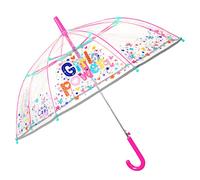 Parapluie Transparent Multicolore Girl Power Fille 3/6 Ans - Parapluie Enfant Cloche Fantaisie Coloré Ouverture Automatique - Parapluie Solide Résistant au Vent Réfléchissant - Diamètre 74 cm (Girl)