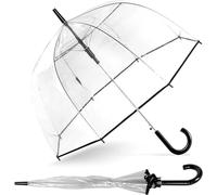 Parapluie transparent pour la pluie adulte, parapluie transparent cloche mariage photo - ouverture automatique, poignée crochet dôme transparent 8 côtes (Noir)