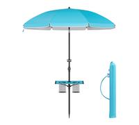 Parasol 160 Cm, Upf 50+, Inclinaison De 30° Des 2 Côtés, Hauteur Réglable, Petite Tablette, Crochets, Adapté Pour Plage, Jardin, Sans Base, Bleu