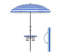 Parasol 160 cm, UPF 50+, Inclinaison de 30° des 2 Côtés, Hauteur Réglable, Adapté pour Plage, Jardin, Sans Base, Bleu et Blanc