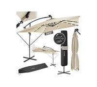 tectake® Parasol de Jardin Exterieur Parasol déporté à manivelle 2,5x2,5m avec éclairage LED solaire, Inclinable, Protection UV 50+ Résistant au vent, Housse de protection incluse, Salon de jardin