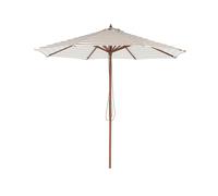 Parasol À Pied Central En Bois Et Toile Bicolore Beige