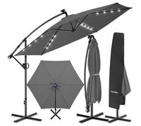 Parasol à pied central - TECTAKE - Parasol déporté ARTEMIS, pivotant 360°, LED solaire, polyester, 350 x 350 cm - Gris