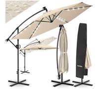 Parasol à pied central - TECTAKE - Parasol déporté ARTEMIS, pivotant à 360°, LED solaire, polyester, 350 x 350 cm - Blanc
