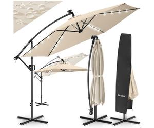 Parasol à pied central - TECTAKE - Parasol déporté ARTEMIS, pivotant à 360°, LED solaire, polyester, 350 x 350 cm - Blanc
