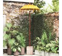 Parasol Avec Base Jaune, Marron 250 Cm Coton, Bois