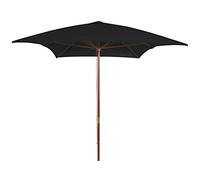 Parasol avec mât en bois - 200 x 300 cm - Noir - Protection UV - Housse en polyester - Parasol de jardin et terrasse - Avec système de poulie - Diamètre du mât : 38 mm - Rectangulaire
