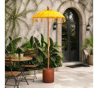 Parasol Avec Base Jaune, Marron 250 Cm Coton, Bois