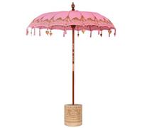 Parasol Balinais Avec Base Rose 185x185x260 cm Coton Bambou Bois Massif
