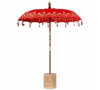 Parasol Balinais Avec Base Rouge 215x215x260 cm Coton Bois Massif
