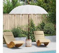 Parasol balinais avec base - vidaXL - Crème - Ø 215 cm - Coton, Bois massif et Bambou - Design rond