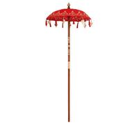 Parasol balinais décoratif - vidaXL - Rouge - 95x95x260 cm - Coton et bambou - Poteau sculpté à la main