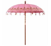 vidaXL Parasol balinais Rose, Finition en Coton laqué, 210-220 cm, Poteau en Bois Solide de 3,8 cm, résistant à l'eau, Design Pliant, Parfait pour l'extérieur, Facile à Manipuler, Texture Douce, ombr