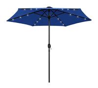 Parasol bleu azur - 270 cm - Avec éclairage LED solaire - Mât en aluminium - Manivelle - Pour jardin et terrasse - Protection solaire efficace - Tissu résistant aux UV - Remplacement pratique de voile
