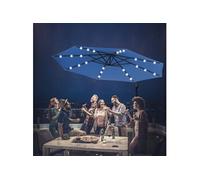 parasol giantex bleu déporté 3m hauteur 250 cm avec 24 led lampe solaire en polyester inperméable et 8 baleines en fer pour jardin Bleu G