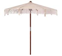 Parasol bohème en coton et bois - vidaXL - Crème - 250 cm - Tissu résistant aux UV - Revêtement déperlant