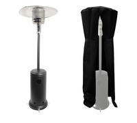 Parasol chauffant OSLO - chauffage d'extérieur au gaz en acier noir + housse de protection