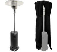 Parasol chauffant OSLO - chauffage d'extérieur gaz - acier noir + housse Noir G