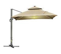 Parasol D?Port? Led Carr? Double Toit Inclinable Pivotant 360? Manivelle Pi?Tement Acier Dim. 3l X 3l X 2,66h M Beige
