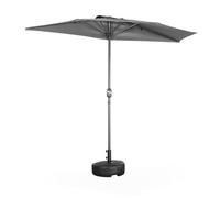 Parasol de balcon Ø250cm - CALVI - Demi-parasol droit. mât central en aluminium avec manivelle d’ouverture. toile grise