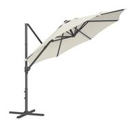 Parasol de Jardin 300 cm, UPF 50+, Pivotant à 360°, Inclinaison Fluide, Manivelle, avec Base en Croix, Blanc Crème