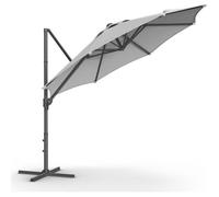 Parasol de Jardin 300 cm, UPF 50+, Pivotant à 360°, Inclinaison Fluide, Manivelle, avec Base en Croix, Gris Tourterelle