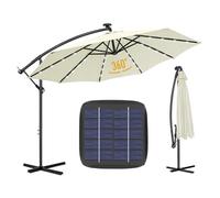 Parasol de Jardin 3M LED Solaire Déporté Hexagonale à Manivelle avec Base Croisée, Anti-UV, 8 Baleines à Double Couche, Inclinable pour Plage Balcon Patio, Blanc