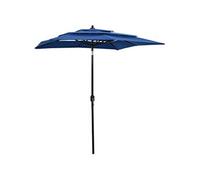 Parasol de Jardin à 3 niveaux avec Mât en Aluminium, Pare-soleil de Patio, Abri de Soleil, Parasol de Plage Terrasse, Bleu Azuré 2x2 m