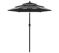 Parasol de jardin, anthracite, 2 m, à 3 couches, avec mât en aluminium revêtu par pulvérisation, protection UV, parasol d'ombre pour l'extérieur, distributeur d'ombre stable, avec manivelle et