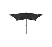 vidaXL Parasol de Jardin avec LED et Mât en Acier, Pare-soleil de Patio, Abri de Soleil, Parasol de Plage Terrasse 313792 Noir G