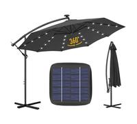 Parasol de Jardin Déporté Hexagonal 3.5M LED Solaire avec Base Croisée, Anti-UV, 8 Baleines à Double Couche, Inclinable pour Plage Balcon Patio, Gris