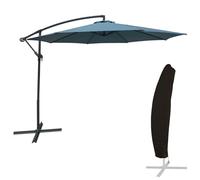 Parasol de jardin déporté OAHU rond 3m de diamètre bleu gris avec manivelle. Parasol déporté inclinable et rabattable avec housse de protection.