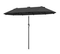 Outsunny Parasol de jardin double 3 x 1,5 m avec éclairage solaire, parasol de jardin extérieur avec inclinaison par bouton-poussoir, manivelle et 2 aérations, pour patio, terrasse, gris