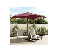 Parasol de jardin en polyester anti-UV et anti-décoloration avec mât en bois rouge bordeaux 300x300x273cm