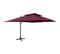 Parasol de jardin en porte à faux à double toit rouge bordeaux