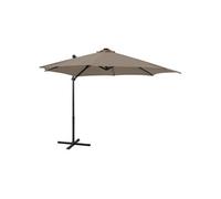 Parasol de jardin en porte à faux et mât et lumières LED taupe