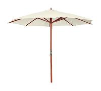 Parasol de Jardin Extérieur 300 cm, Bois Dur et Polyester Résistant, Parasol Terrasse et Balcon, Toile Blanc Sable 160 g/m², Parasol Anti-Vent, Diamètre 300 x Hauteur 258 cm
