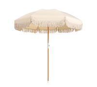 Parasol De Jardin Extérieur Parasol De Plage Anti UV 50+ Parasol Inclinable 200cm Parasol À Frange Portable Parasol De Marché Avec 8 Nervures Robustes Parasol Balcon 32mm Bois Massif Sec/avec Sac (Co