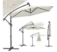 Parasol de Jardin Extérieur Déporté avec LED à Énergie Solaire, Ombrelle Ø 3 m, avec Base, Protection Solaire GPU118M01