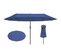 Parasol de jardin exterieur - parasol double rectangulaire - Outsunny - manivelle - polyester - 455x265x238cm - bleu