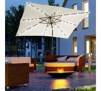 Parasol De Jardin Lumineux Rectangulaire Acier Polyester Crème Blanc